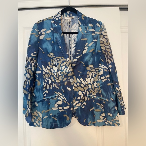 Coldwater Creek Blue and Gold Blazer with Organic Pattern - Picture 1 of 5